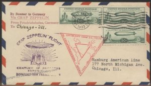 USA 1933 Graf Zeppelin Chicago Century of Progress Flight C18 Mi352Ca Cov 107591