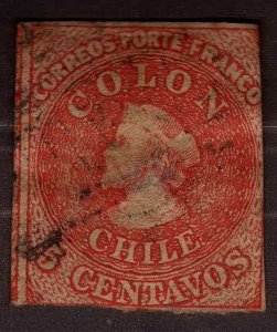 1853 Chile 5c, Used, Sc 1