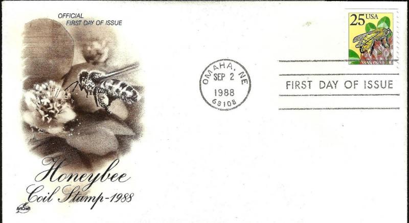 U.S. 1988 HONEY BEE Stamp 25c #2281 on an ArtCraft FDC Cachet (TA2165462)