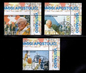 VATICAN Scott 1309-1311 Used 2005 Pope JP2 Travels set, favor canceled