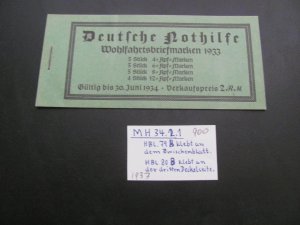 GERMANY 1933  WAGNER  BOOKLET 34.2.1 STAMPS STUCK DOWN XF 900 EUROS (133)