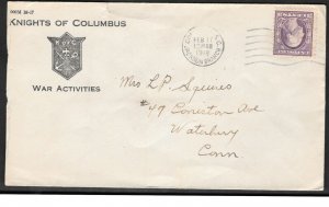 US 1918 KNIGHTS OF COLUMBUS WAR ACTIVITIES COVER