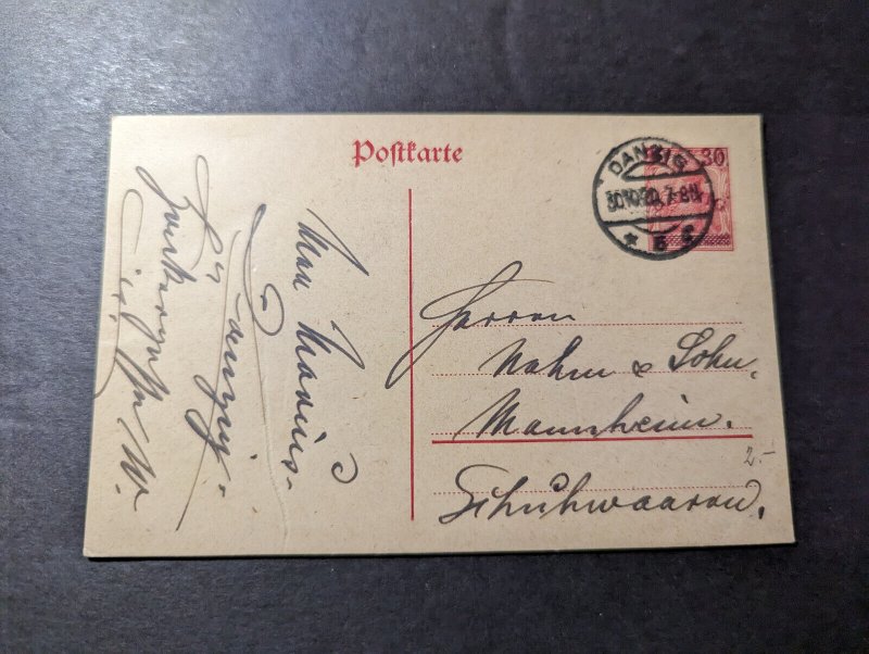 1920 Germany Danzig Overprint Postcard Cover to Mannheim