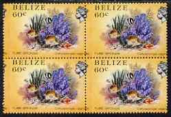 Belize 1984-88 Tube Sponge 60c def block of 4 showing sup...