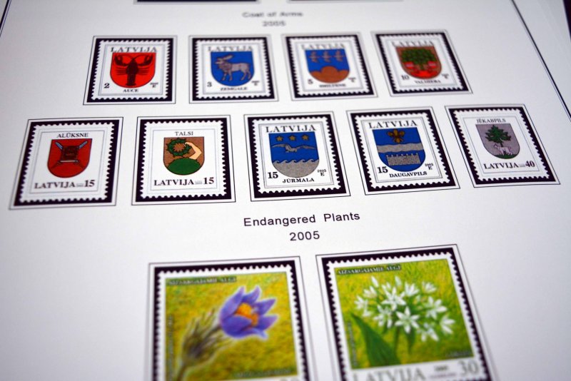 COLOR PRINTED LATVIA 2000-2010 STAMP ALBUM PAGES (38 illustrated pages)