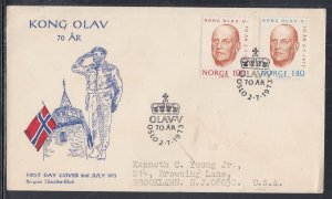 Norway Scott 619-20 FDC - King Olav V, 70th Birthday