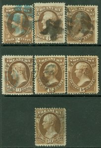 EDW1949SELL : USA 1873 Scott #O73, O75-79, O81 Used. Fresh. Catalog $93.00.