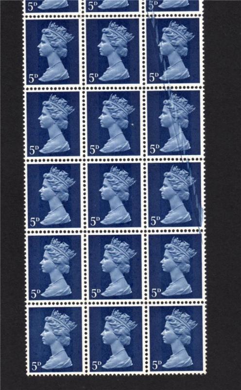 5d MACHIN UNMOUNTED MINT BLOCK OF 30 + PRINTING ERRORS