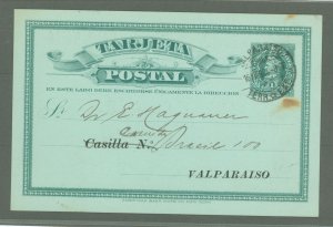Chile  1904 1c green on bluish green used Santiago, German club Notice. Very minor mark at right
