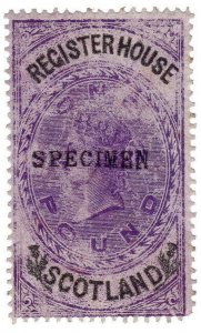 I.B QV Revenue : Register House Scotland £1 1879 specimen