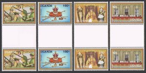 Uganda 215-218 gutter pairs,MNH.Michel 195-198. QE II coronation,25th Ann.1978.