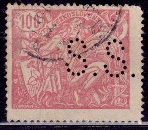 Czechoslovakia, 1923, Agriculture and Science, 100h, perfin, sc#92, used