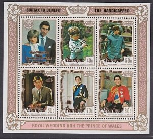 PENRHYN IS 1981 Diana Wedding + Handicapped surcharge sheet MNH............A3445