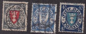 Danzig # 179, 183 & 184, Coat of Arms, Used. 1/3 Cat.