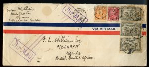 to UGANDA BRITISH EAST AFRICA, airmail JUSQUA 1931 Arch issue, cover Canada 