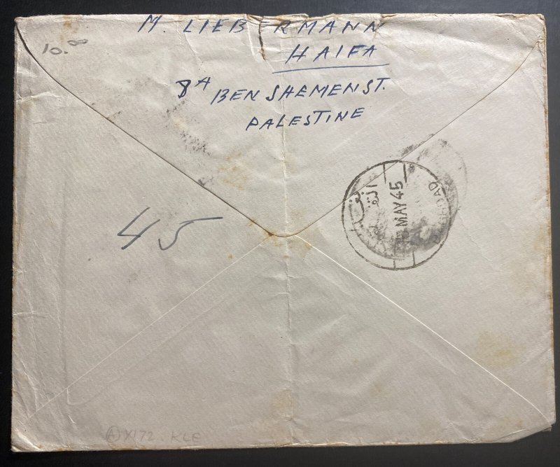 1945 Haifa Palestine Censored Cover To Oil Company Abaadan 