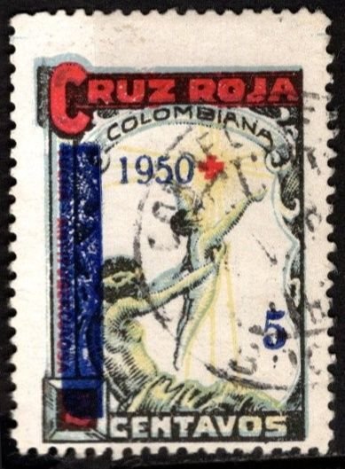 1950 Columbia Charity Poster Stamp 5 Centavos Red Cross Unused