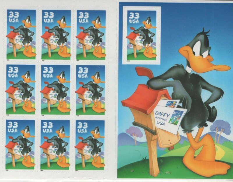 Scott 3306 - Daffy Duck. Sheet of 10. Self Adhesive.  #02 3306sh10