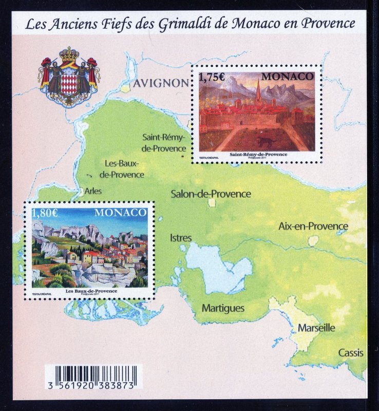 Monaco 2630 MNH, Former Grimaldi Family Fiefs in Provence Souvenir Sheet - 2011.