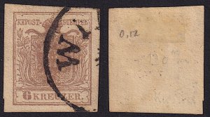 Austria - 1854 - Scott #4b - used - Coat of Arms - 0.12mm thick paper