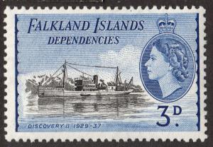 Falkland Island Dependencies QEII 1954 3d Black Deep Bright Blue SGG31 Mint VLH
