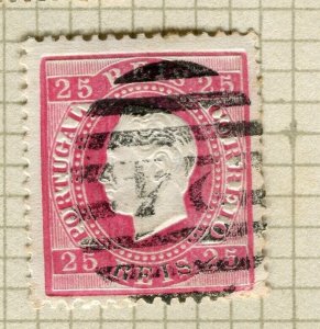 PORTUGAL; 1870s early classic Luis Perf issue used Shade of 25r. Postmark 24