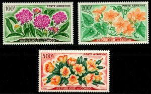 ES-582 CONGO PEOPLES REP. 1961 AFRICAN FLOWERS SC C2-4 SG 9-11 MNH  $25