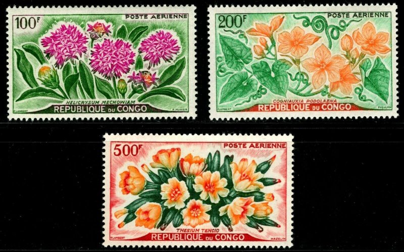 ES-586 CONGO PEOPLES REP. 1961 AFRICAN FLOWERS SC C2-4 SG 9-11 MNH  $25
