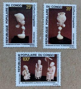 Congo PR 1982 Ivory Art, MNH. Scott 624-626, CV $1.80