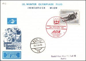 Austria Austrian Airlines Linz to Vienna 1964 1st Flight Cover