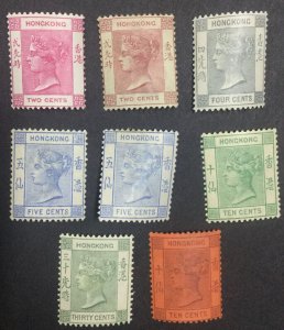 MOMEN: HONG KONG SG #32a/39a 1882-96 CROWN CA MINT OG H £750 LOT #65218