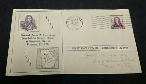 KAPPYSSTAMPS US #726 1933 GENERAL OGLETHORPE FIRST DAY COVER CS1086