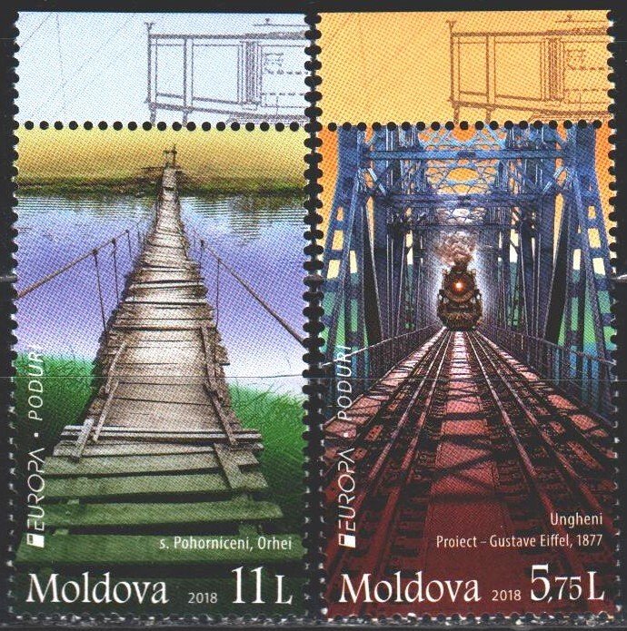 Moldova. 2018. 1031-32. Bridges, train, Europe-sept. MNH.