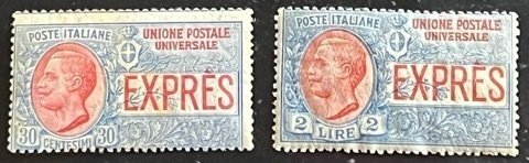 Italy Scott#  E6-E7 Unused Avg H Gum Stained Lot of 2 stamps Cat $3.75