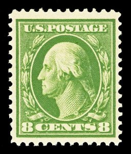 Scott 380 1911 8c Olive Green Washington Perf 12 Issue Mint F-VF OG LH Cat $90