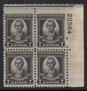 United States #712, Washington Bicentennial 7¢ block of 4, MNH