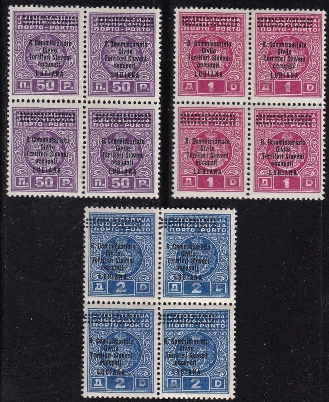 1941 LUBIANA Occ. Italian, Tax n . 11/13 MNH / ** BLOCK OF FOUR