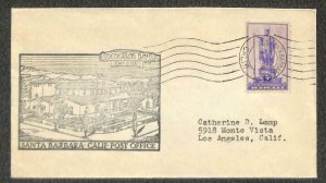 USA #799 HAWAII STAMP SANTA BARBARA CALIFORNIA POST OFFICE DEDICATION COVER 1937