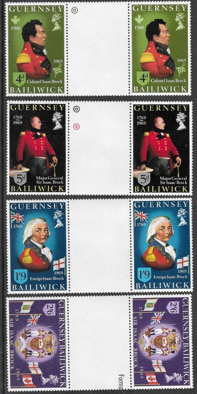 Great Britain-Guernsey # 24-27 Sir Isaac Brock  GUTTER PAIR  (4) Mint NH