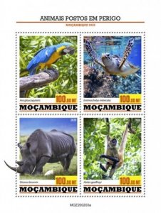 Mozambique - 2020 Endangered Species, Turtle, Rhino - 4 Stamp Sheet - MOZ200203a