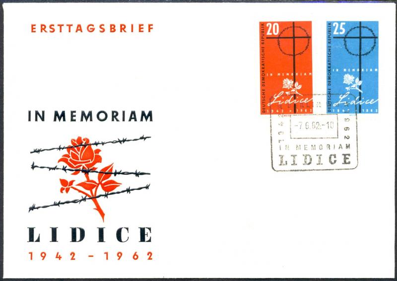 Germany DDR 1962 Sc 607-8 Lidice Nazi Destruction FDC HR