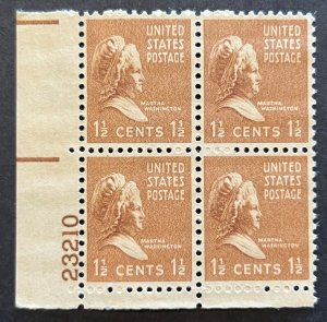 Scott#: 805 - Martha Washington 1½¢ 1938 Plate Block of Four MNHOG - Lot 20 BA