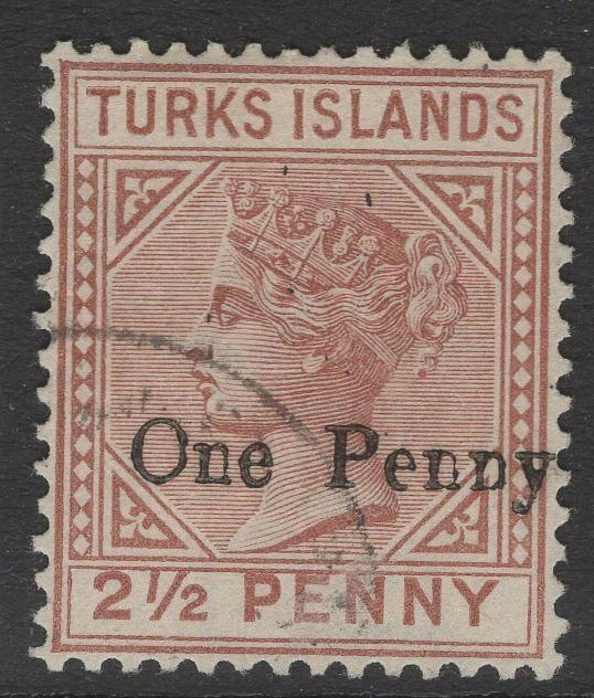TURKS ISLANDS SG61 1889 1d on 2½ RED-BROWN USED