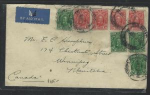 SOUTHERN RHODESIA  (P1703B)  KGV 1/2DX4+1DX4  A/M COVER BULAWAYO TO CANADA