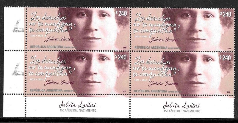 #75256 ARGENTINA 2023 LEADER FEMININST WOMAN LANTERI BLOC OF 4 MNH