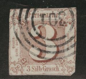 Thurn and Taxis Scott 12 Used 1860 3sgr rre brn  CV $110