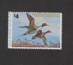 OK1 1990 OKLAHOMA 1st State Duck Stamp (SAWYER) OGNH-LOW