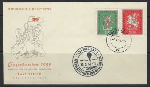 GERMANY 1958 BALLOON FLIGHT FDC COVER JUGENDMARKEN TO BERLIN