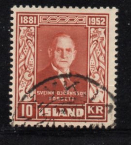 Iceland Sc 277 1952 10 kr Bjornsson stamp used