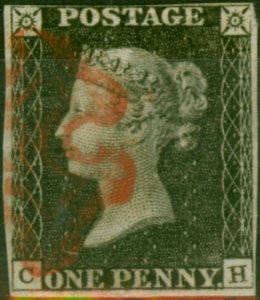 GB 1840 1d Penny Black Grey-Black SG3 Pl. 2 (C-H) Fine Used 4 Red MX